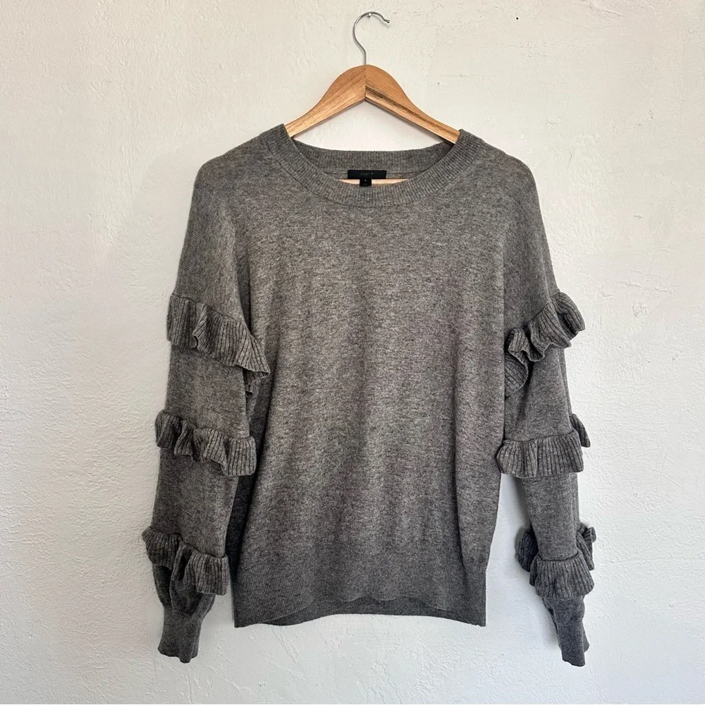 J. Crew Ruffle Sleeve Sweater in Gray